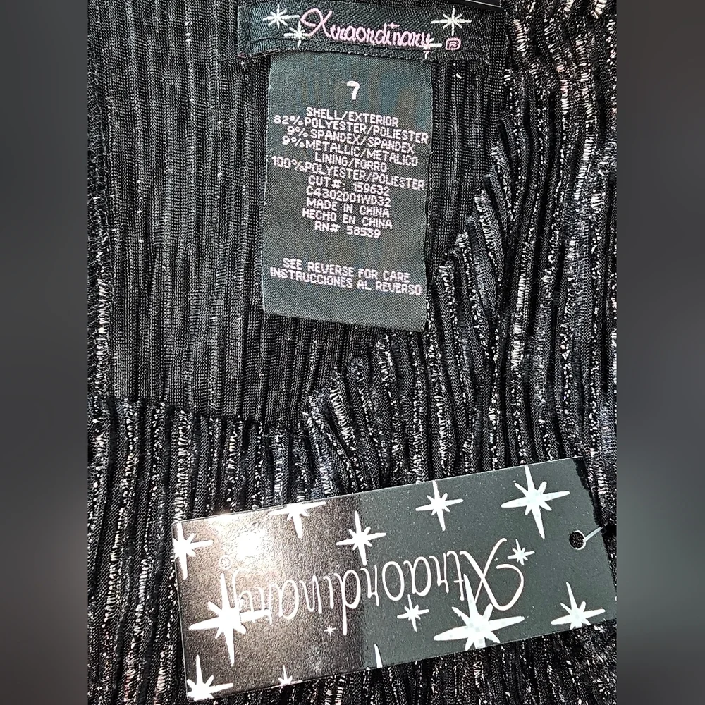 NWT Xhilaration Black Silver Glitter Jumpsuit w/Crystal Bead Fringe Girl Size 7